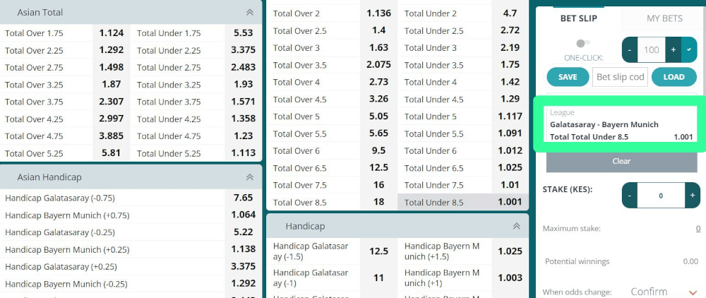 Minimum odds enclosed in green at 22Bet kenya