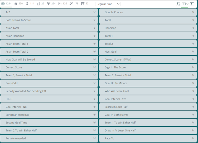 22Bet football sports betting markets