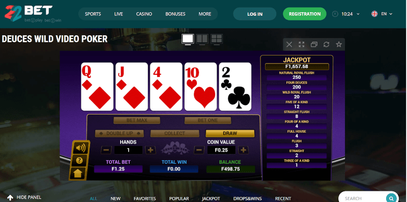 22Bet poker free version