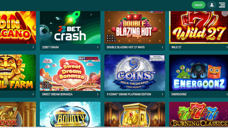 Slot games at 22Bet casino